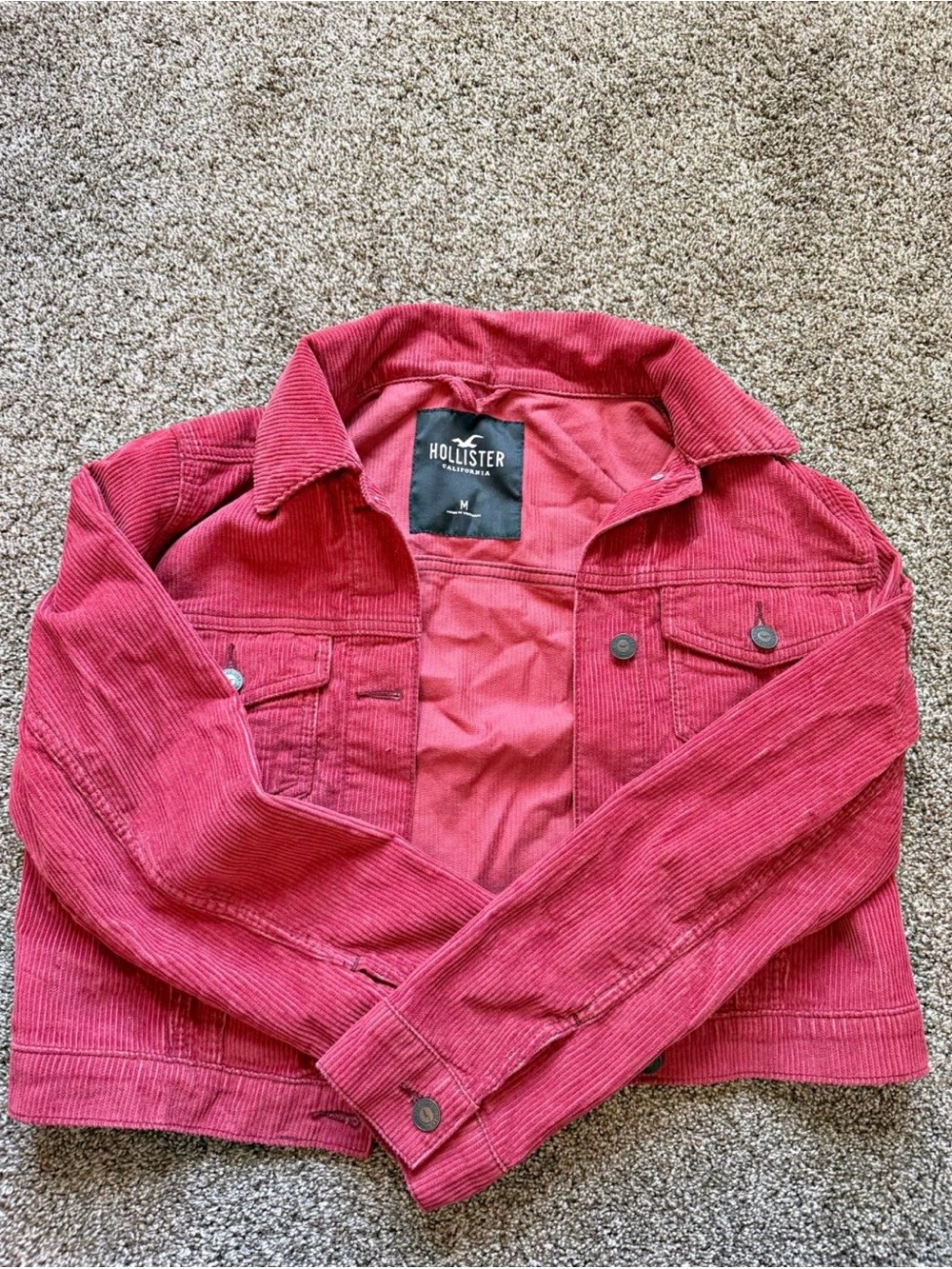 Hollister Pink-Red Corduroy Jean Jacket